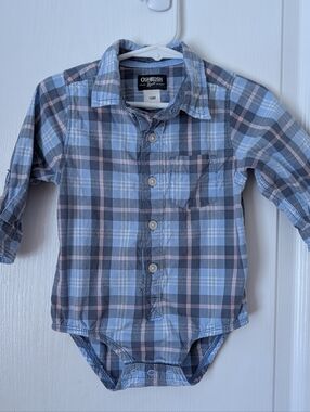 OshKosh B'gosh Blue Plaid Collared Cotton Bodysuit. Size 18 Month